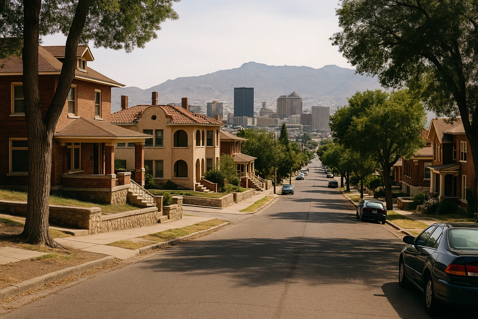 Historic Central El Paso neighborhood with early 1900s homes and mature trees
