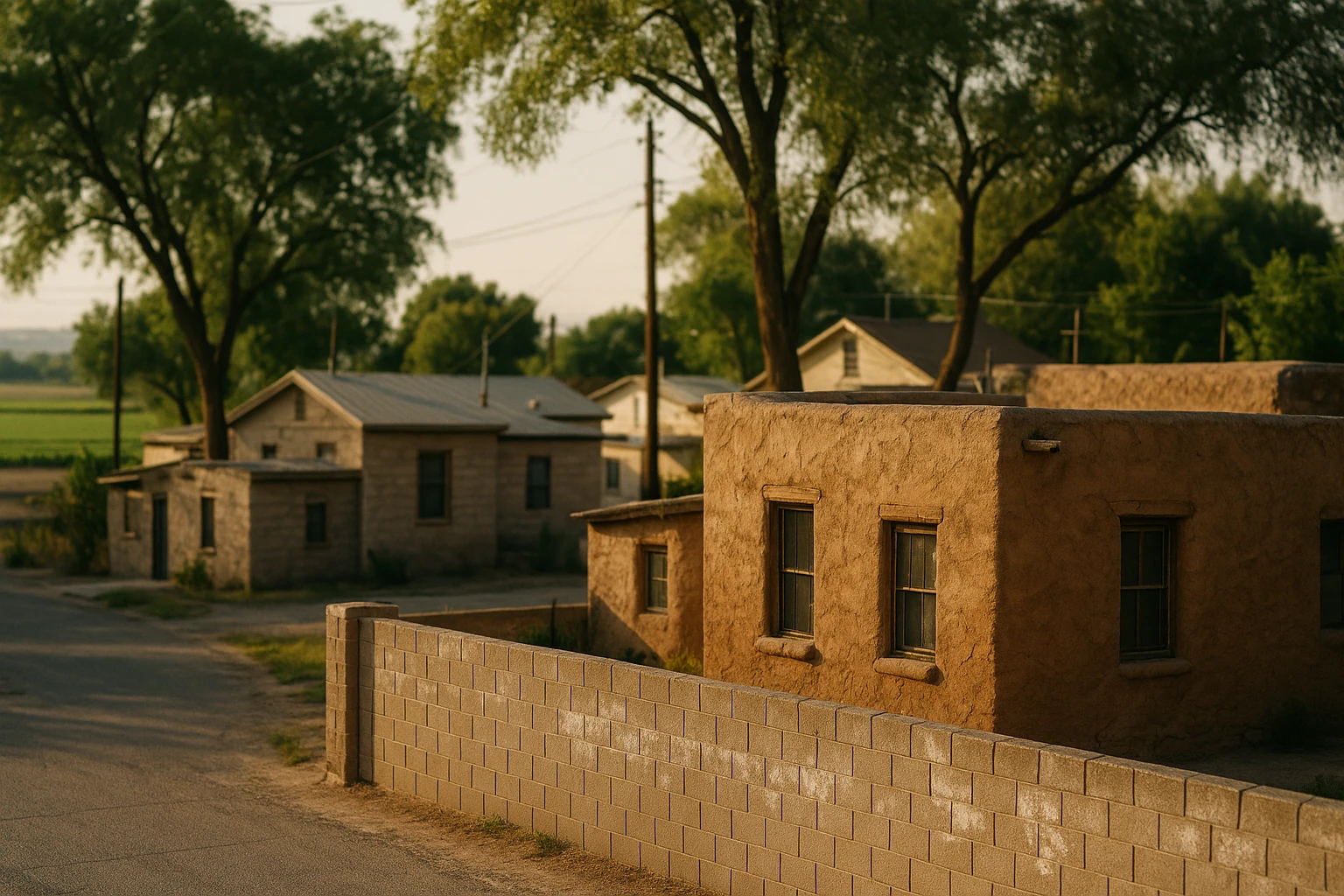 Older Lower Valley El Paso home with adobe and block construction near irrigation canals