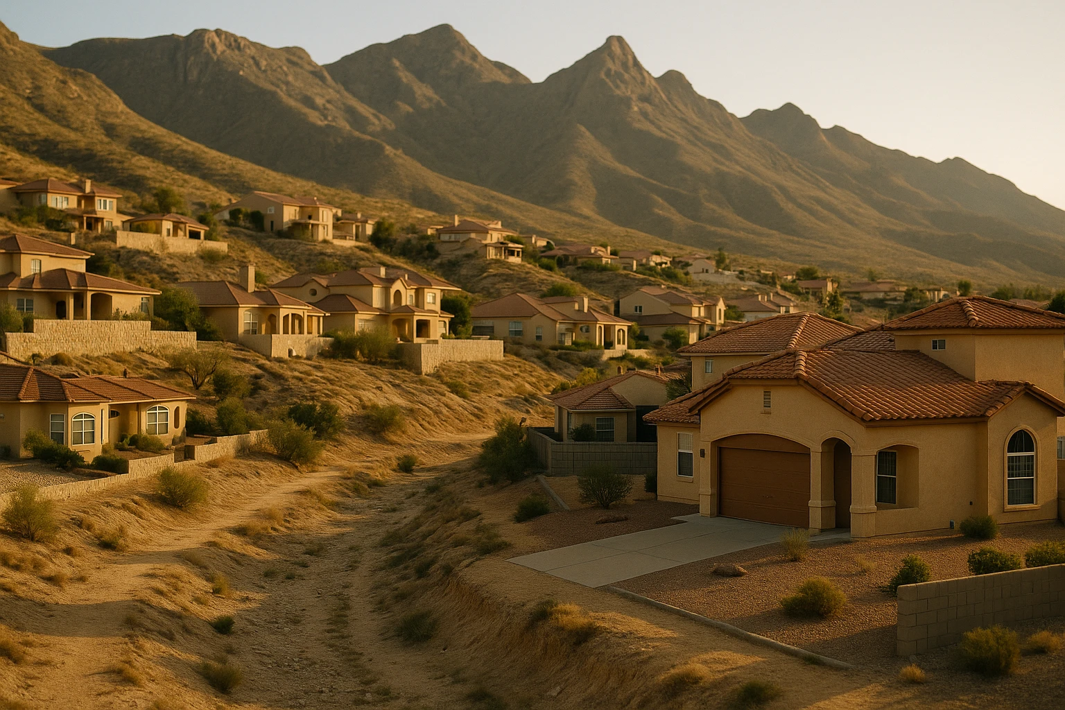 West El Paso foothill neighborhood with homes below the Franklin Mountains
